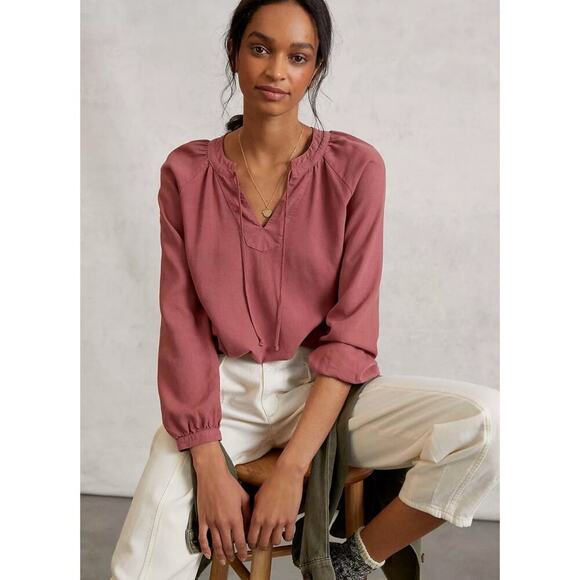 Cloth & Stone Becky Blouse Size M Wine Red Tencel Long Sleeve Boho Anthopologie - Picture 2 of 12